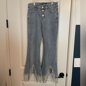 Sequin Fringed Jeans - NWT Size Medium